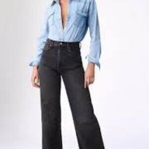 Denim Forum The Coco High Rise  Wide Leg 33L Black Jeans Size 24